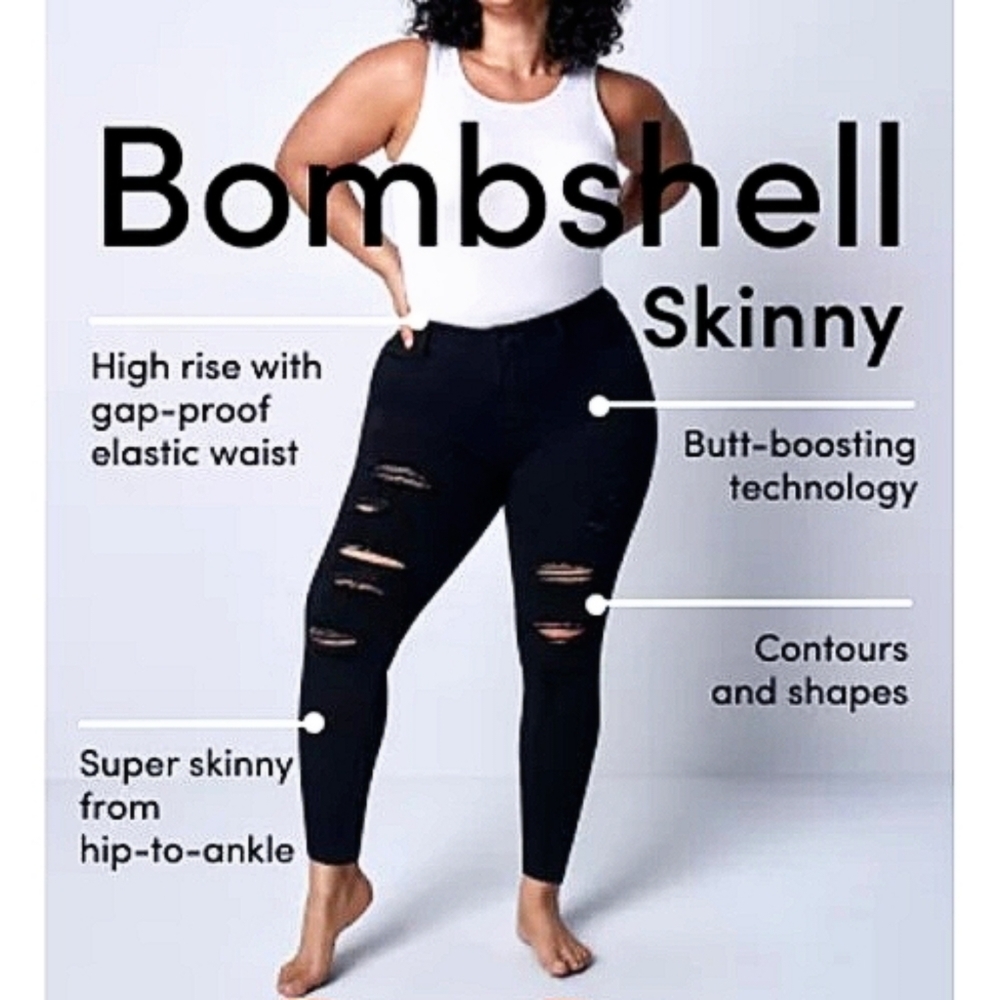 Torrid Bombshell Skinny Stretch High-Rise Deconstructed Jeans, Size 18 Black
